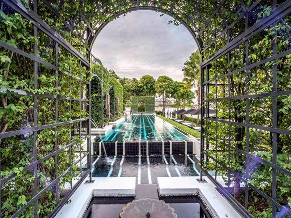 the entrance to the main pool at The Siam Hotel