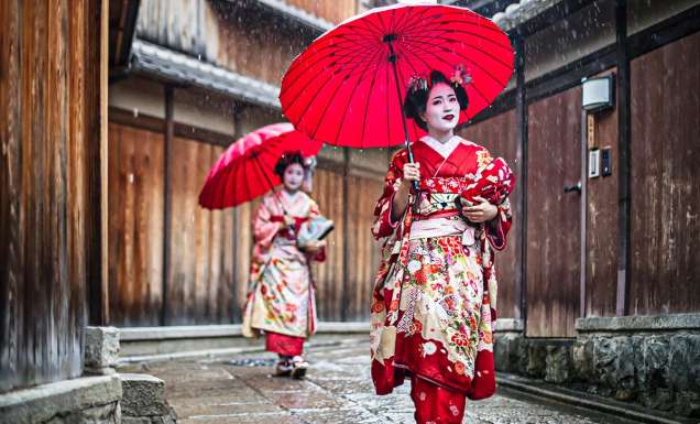 Maikos walking in Kyoto