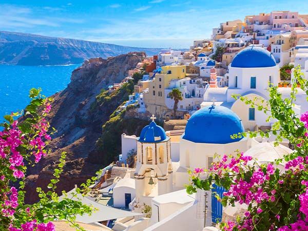 Santorini is a popular mediterranean island escape