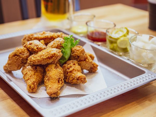 chicken and beer on the table