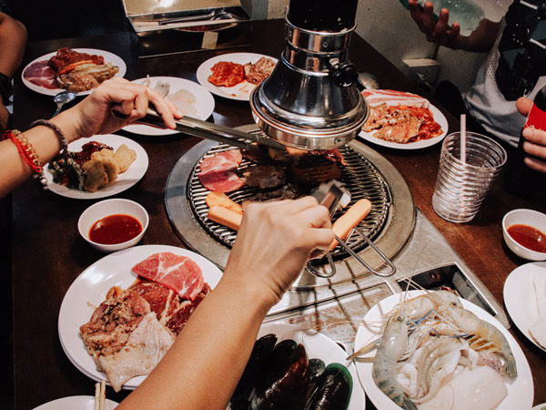 a Korean bbq grilling meat setup