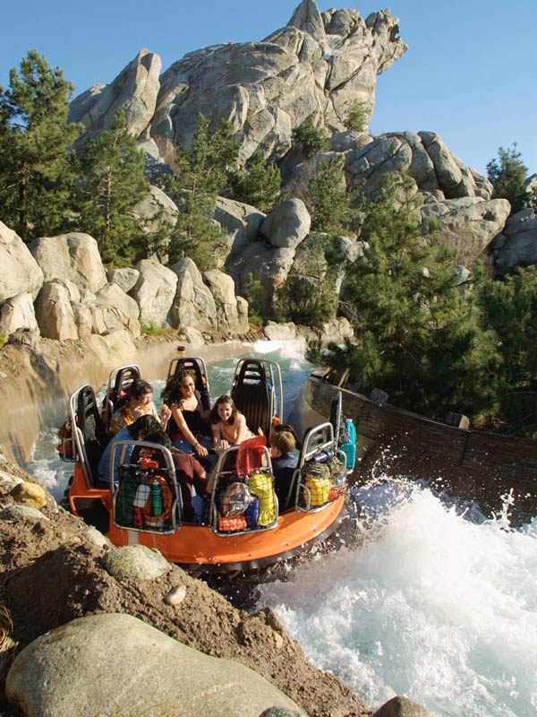tourists on a river rapids ride at Grizzly Peak, Disneyland California