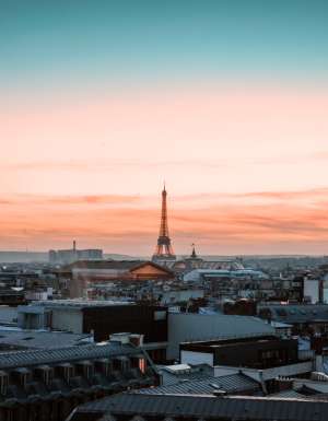 View on eiffel tower at sunset, paris, france