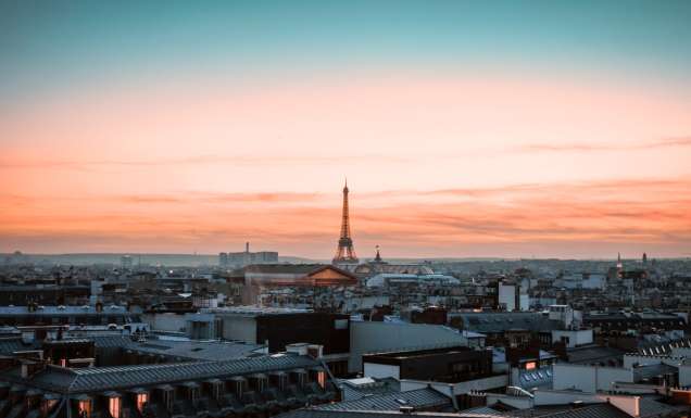 View on eiffel tower at sunset, paris, france
