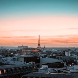 View on eiffel tower at sunset, paris, france