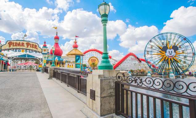 Incredicoaster and Pixar Pal-A-Round ferris wheel attraction at in Disney California Adventure Park