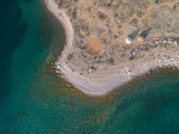 Aerial shot of Southern Shore, Issyk Kul, Kyrgyz Republic 