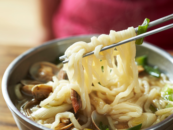 a bowl of Korean noodle soup or Kalguksu