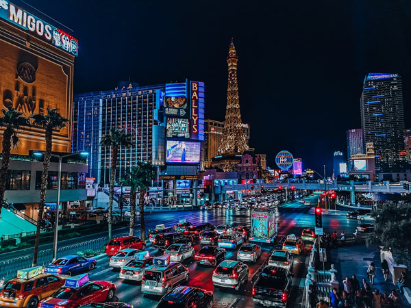 the bustling strip of Las Vegas