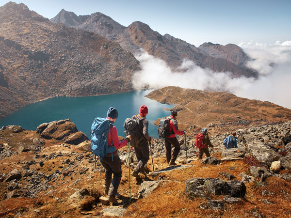 a group of hikers hiking Nepal