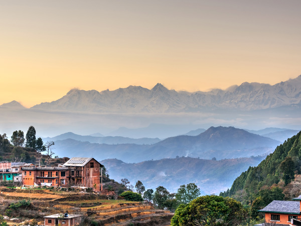 an aerial view of the rugged mountains in Nepal 