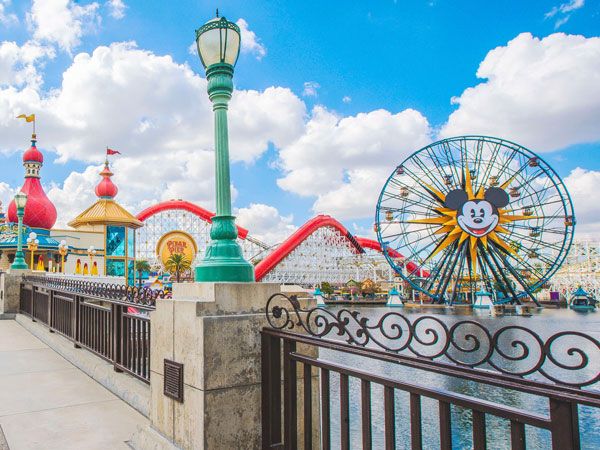 Incredicoaster and Pixar Pal-A-Round ferris wheel attraction at in Disney California Adventure Park
