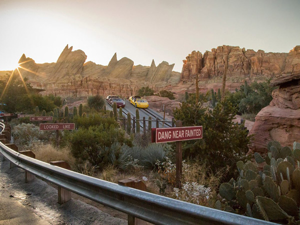 2 cars racing at Radiator Springs Racers