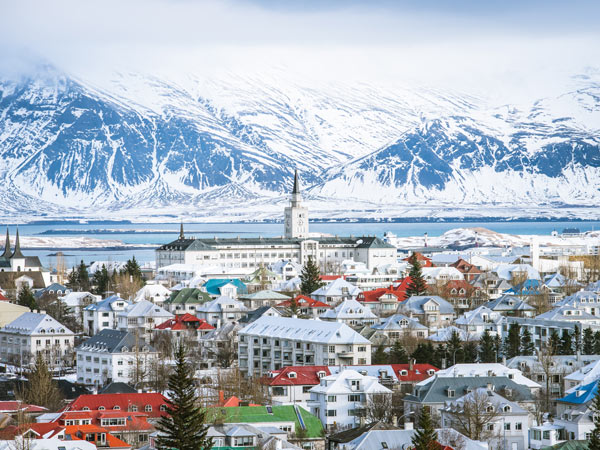 snow-capped hills in Reykjavík, Iceland