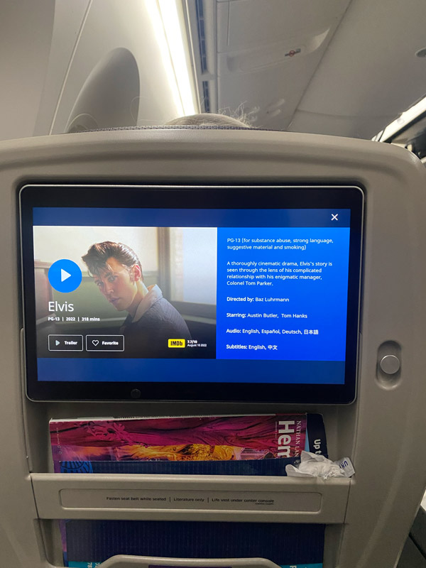 an entertainment monitor in front of your seat at United Airlines’ Premium Plus