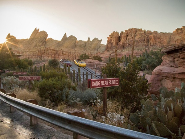 cars racing at the scenic landscape in Cars Land Disney Adventure Park