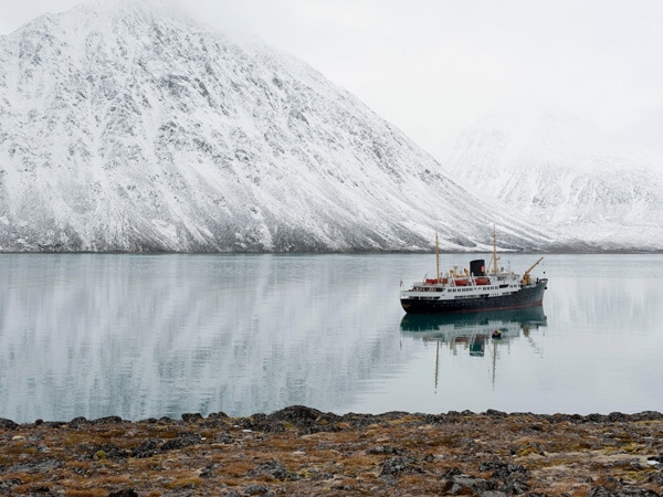 Hurtigruten’s MS Nordstjernen ship cruising through Svalbard