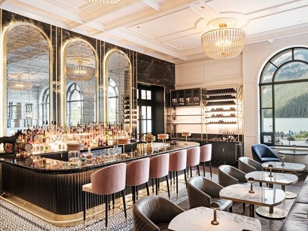 a chic and elegant interior at Fairview Restaurant, Fairmont Chateau, Banff, Canada
