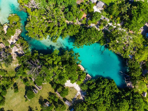 a drone shot of the Blue Lagoon, Vanuatu