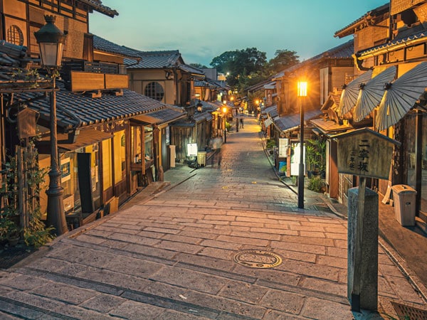 the Gion district at night