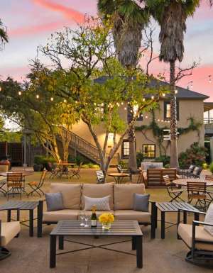a beautifully landscaped courtyard at Bungalows 313
