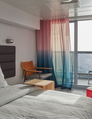 the interior of sea terrace inside the cabin, Virgin Voyages’ Resilient Lady