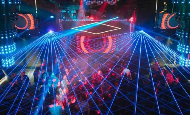 a laser top dance party onboard Virgin Voyages’ Resilient Lady