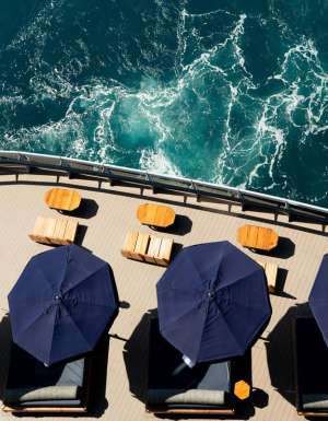 Aerial shot of cruise ship umbrellas