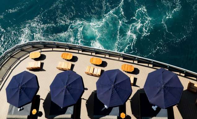 Aerial shot of cruise ship umbrellas
