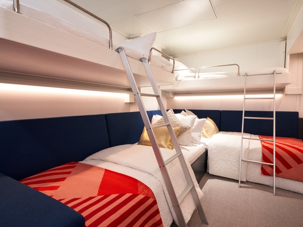 bunk beds at the Social Insider cabin, Virgin Voyages’ Resilient Lady