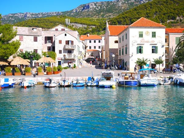 boats and moored houses in Croatia