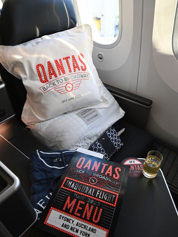 the amenity kit for guests boarding Qantas Flight QF3 Auckland to New York