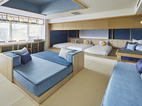 the bedroom interior at OMO5 Kyoto Gion, Hoshino Resorts