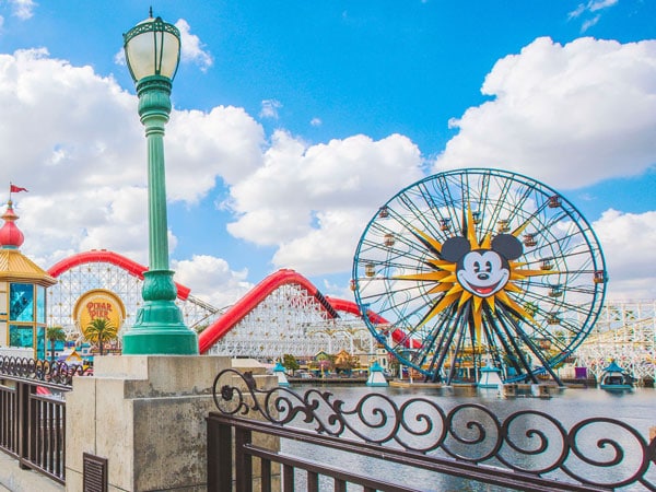The Incredicoaster and Pal-A-Round Ferris wheel in Pixar Pier