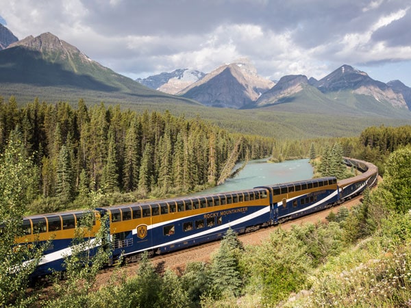 an aerial view of the Rocky Mountaineer train to to Banff National Park