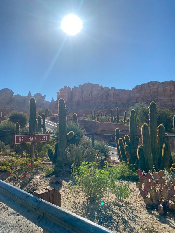 Desert landscapes in Radiator Springs Racers in Disney California Adventure Park