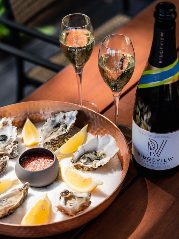 wine and oysters at The Rows & Vine, Ridgeview Wine Estate