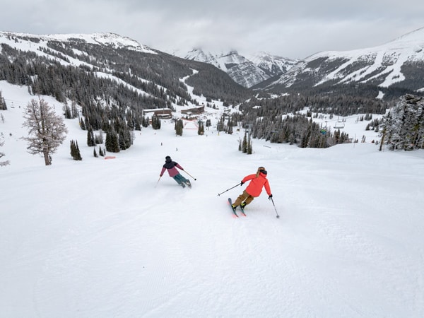 two people skiing at Banff Sunshine Village