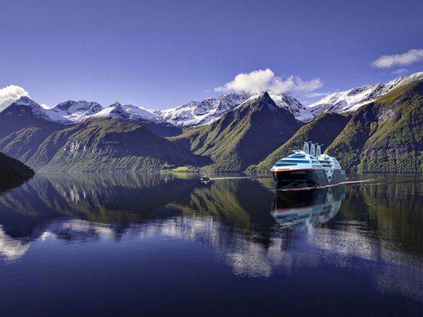 the Hurtigruten’s zero-emission ship sailing