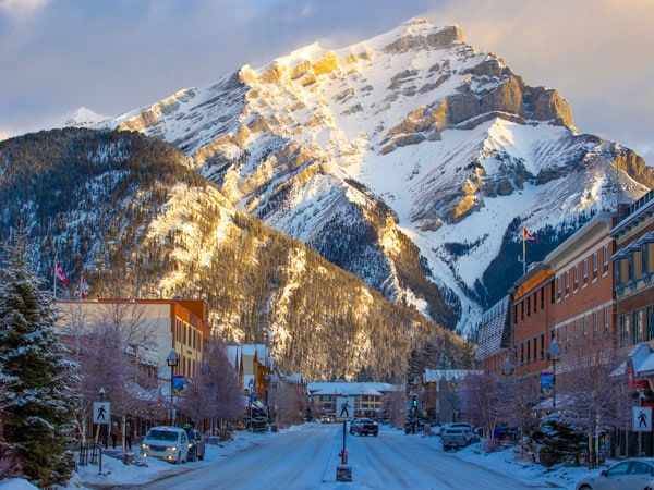 a beautiful backdrop of a snow-capped mountain in Ski Big 3, Banff, Canada
