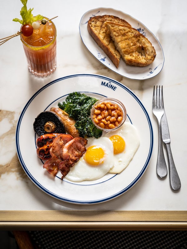 a breakfast meal at The Maine Mayfair