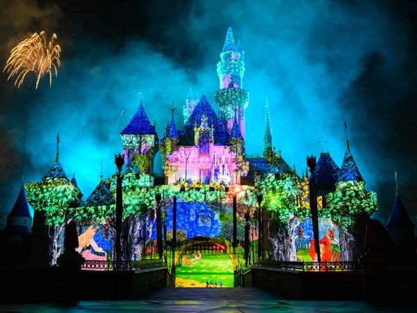 Sleeping Beauty scene on Sleeping Beauty Castle in Disneyland Park during Wondrous Journeys