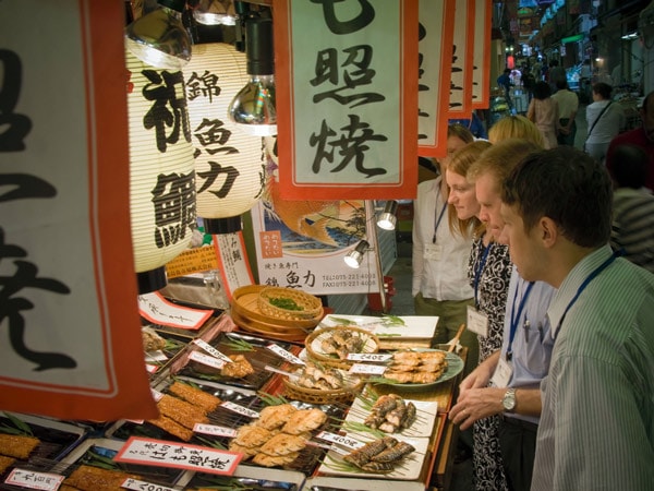 tourists exploring the Nishiki Market, Kyoto