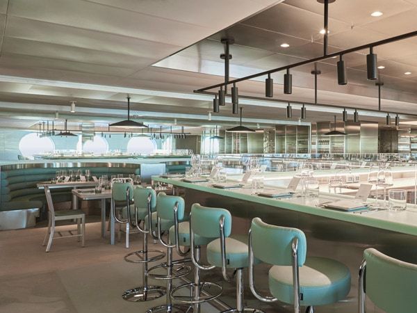 the dining interior at The Test Kitchen, Virgin Voyages’ Resilient Lady