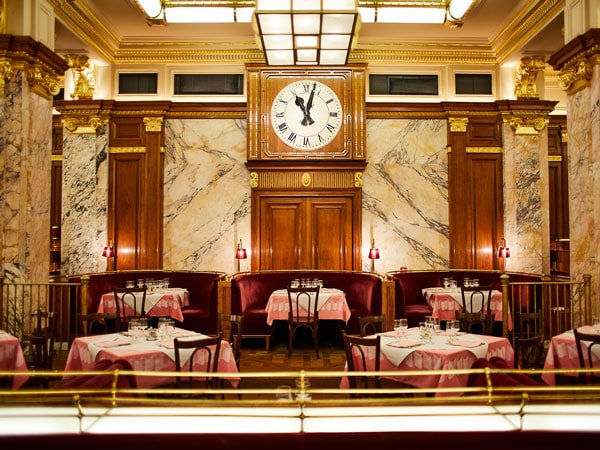 an elegant 1930's interior at Brasserie Zedel