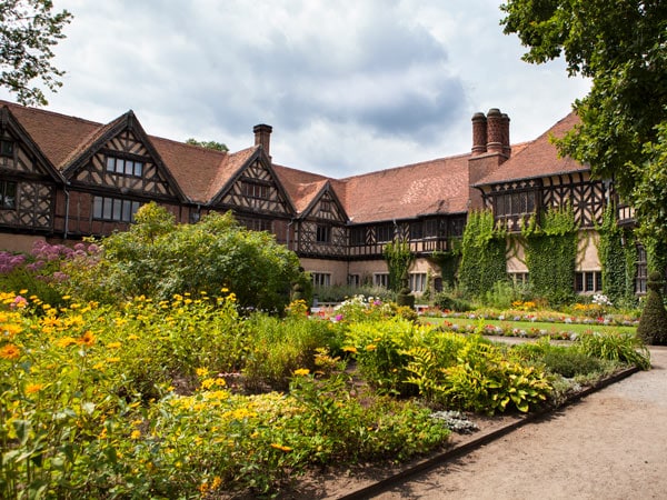 the exterior of Cecilienhof Palace in Berlin, Germany