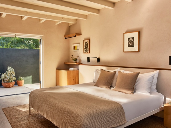 a contemporary suite at Hotel June, Malibu