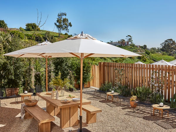 an al fresco seating area at Hotel June, Malibu