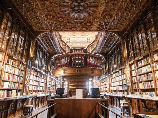 inside of the beautiful Livraria Lello bookstore