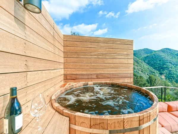 a cedar tub at Ocean View Casita, Malibu